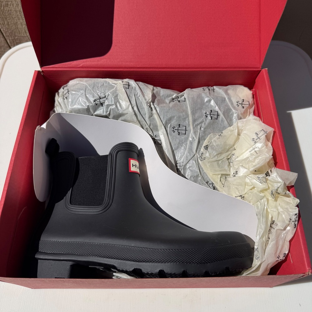 Hunter Rain Boots Chelsea Boot Black Size 10 NEW IN BOX Matte Black Rubber $155 - Picture 2 of 5